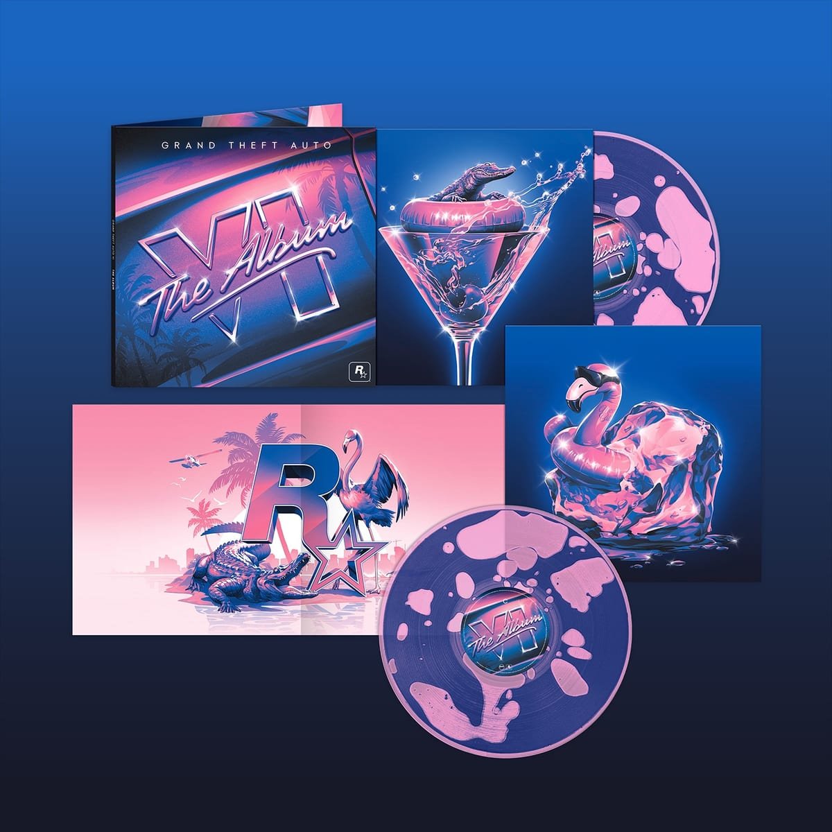 Capa, encarte e os discos coloridos de GTA VI The Album