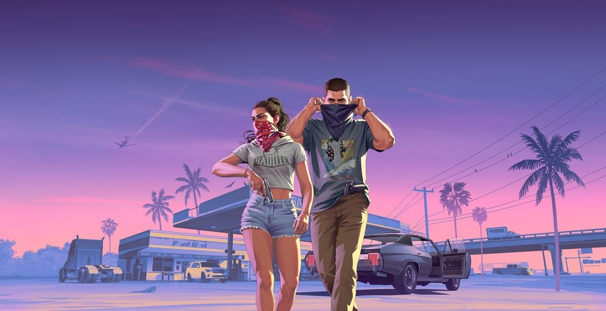 Arte de Jason e Lucia caminhando por um posto de gasolina, os dois de bandana no rosto
