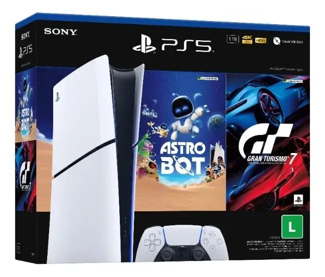 PlayStation 5 Slim Digital com Astro Bot e Gran Turismo 7
