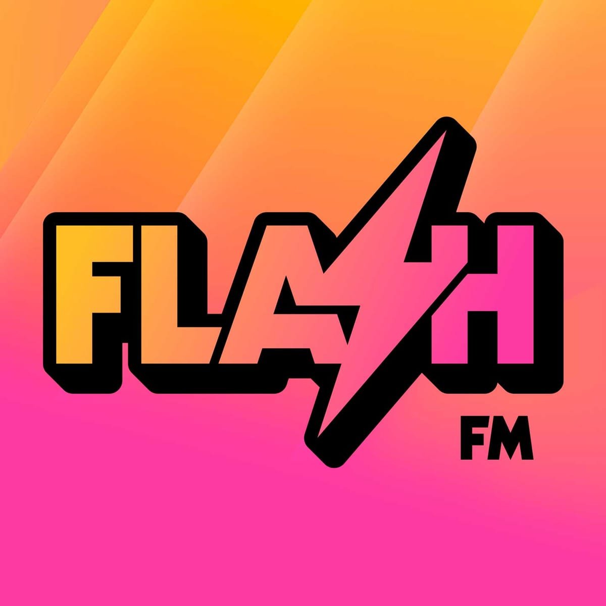Arte da Flash FM, com o logotipo em forma de raio